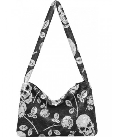 Roses Skulls Shoulder Tote Bags for Women Furry Crossbody bag Hobo Handbag Purses for Teen Girls University $10.29 Totes