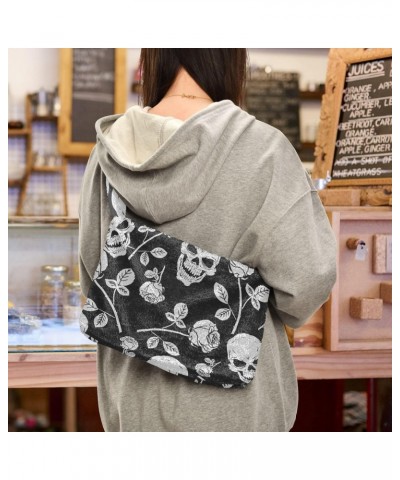 Roses Skulls Shoulder Tote Bags for Women Furry Crossbody bag Hobo Handbag Purses for Teen Girls University $10.29 Totes