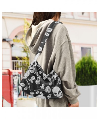 Roses Skulls Shoulder Tote Bags for Women Furry Crossbody bag Hobo Handbag Purses for Teen Girls University $10.29 Totes