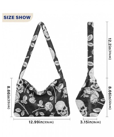 Roses Skulls Shoulder Tote Bags for Women Furry Crossbody bag Hobo Handbag Purses for Teen Girls University $10.29 Totes