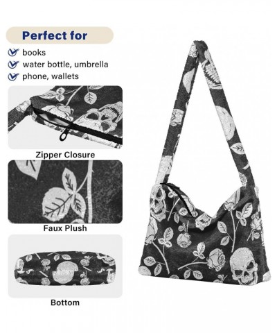 Roses Skulls Shoulder Tote Bags for Women Furry Crossbody bag Hobo Handbag Purses for Teen Girls University $10.29 Totes