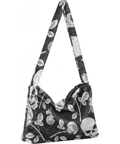 Roses Skulls Shoulder Tote Bags for Women Furry Crossbody bag Hobo Handbag Purses for Teen Girls University $10.29 Totes