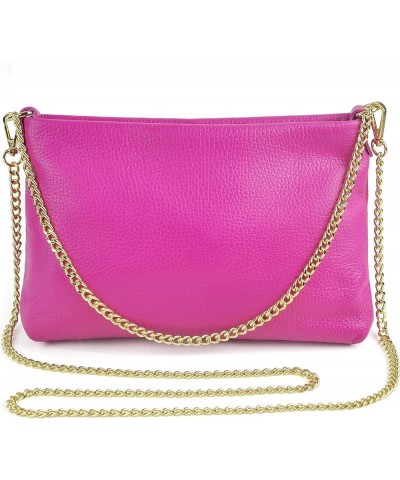 Italian Genuine Leather Handbag for Women Clutch Evening Bag Gold Chain Strap Shoulder Bag Crossbody Purse Fuchsia $24.40 Eve...