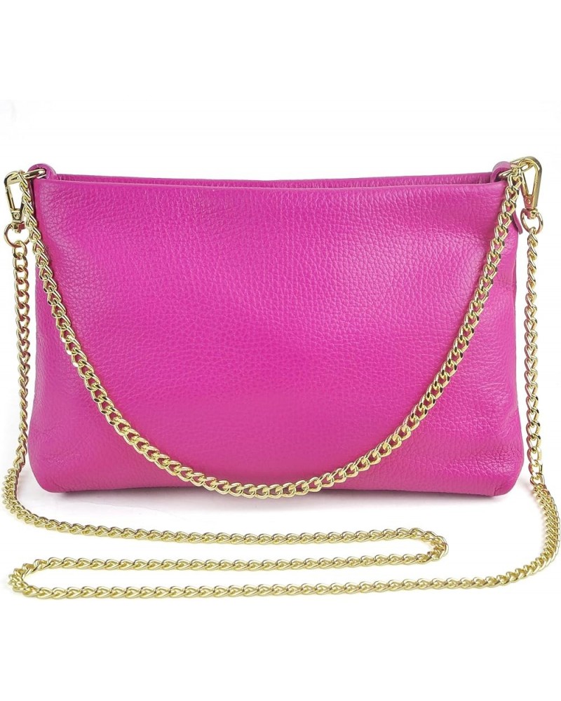 Italian Genuine Leather Handbag for Women Clutch Evening Bag Gold Chain Strap Shoulder Bag Crossbody Purse Fuchsia $24.40 Eve...