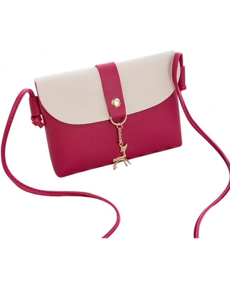 Women's Solid Faux Leather Crossbody Bag for Travel Women Fashion Cover Deer Crossbody Bag Shoulder Bag Phone Bag (Hot Pink, ...