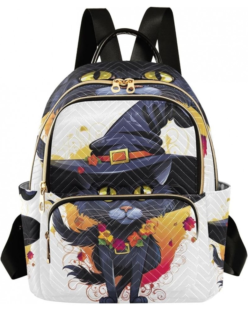 Vase and Black Cat Backpack Purse Quilted Quilted Travel Bag Cat in a Witch Headdress Medium $15.98 Backpacks