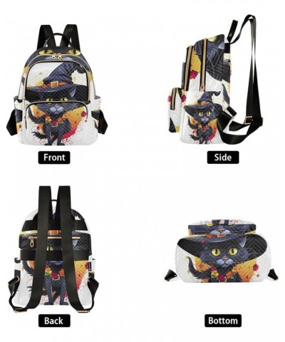 Vase and Black Cat Backpack Purse Quilted Quilted Travel Bag Cat in a Witch Headdress Medium $15.98 Backpacks