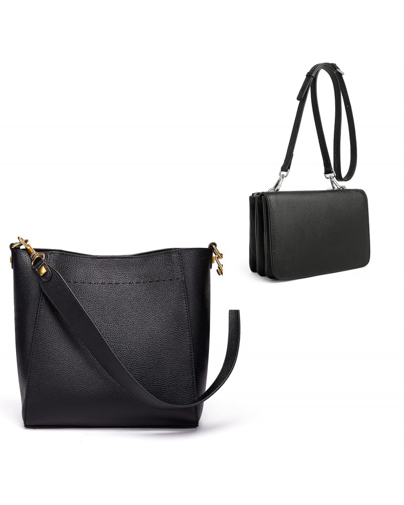 Leather Bucket Tote Bag For Women Medium Hobo Shoulder Purse And Handbags (1-Black) $40.39 Totes