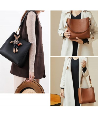 Leather Bucket Tote Bag For Women Medium Hobo Shoulder Purse And Handbags (1-Black) $40.39 Totes