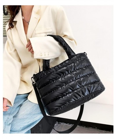 Puffer Bags Tote Purse Crossbody Bags for Women Lightweight Puffy Handbags Large Quilted Cotton Padded Travel Work (black) Bl...