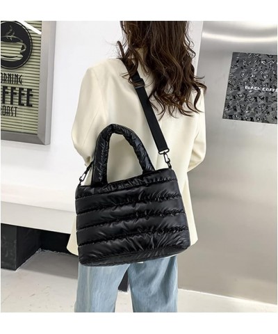 Puffer Bags Tote Purse Crossbody Bags for Women Lightweight Puffy Handbags Large Quilted Cotton Padded Travel Work (black) Bl...