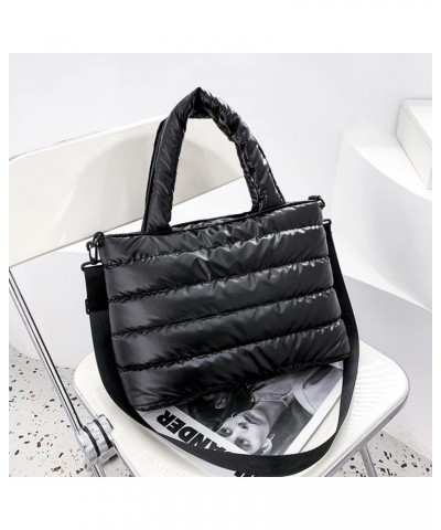 Puffer Bags Tote Purse Crossbody Bags for Women Lightweight Puffy Handbags Large Quilted Cotton Padded Travel Work (black) Bl...