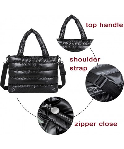 Puffer Bags Tote Purse Crossbody Bags for Women Lightweight Puffy Handbags Large Quilted Cotton Padded Travel Work (black) Bl...