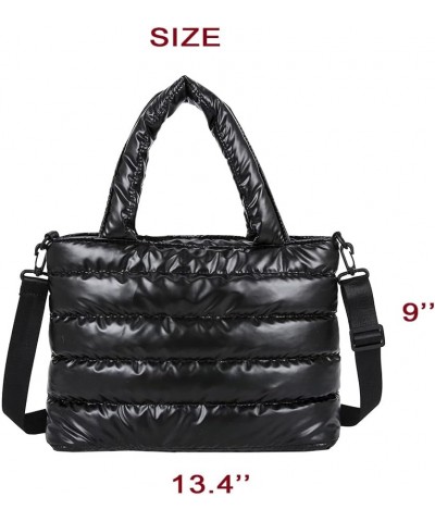 Puffer Bags Tote Purse Crossbody Bags for Women Lightweight Puffy Handbags Large Quilted Cotton Padded Travel Work (black) Bl...