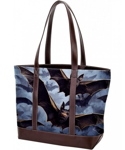 Bat Canvas Leather Mix Hand-Held Bag, 13.3x4.7x12.2 in, Stylish Women's Fashion Shoulder Bag $20.16 Shoulder Bags