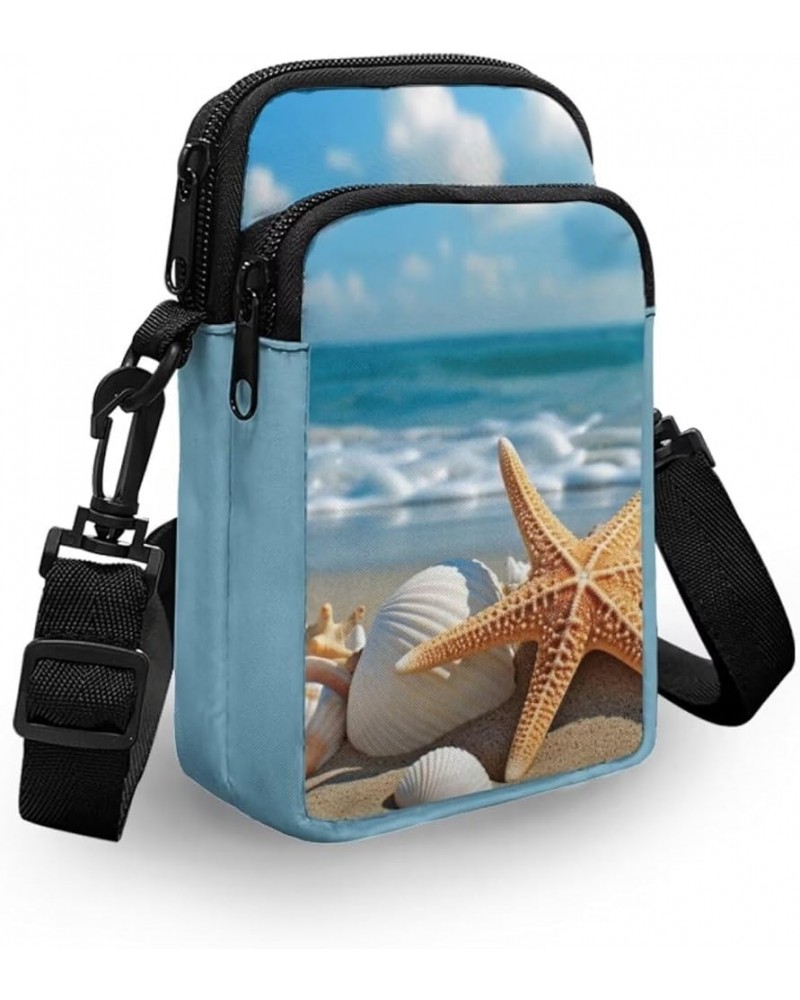 Cute Crossbody Bag Messenger Purse for Women Double Pockets Multipurpose Shoulder Bag Beach Starfish $11.65 Crossbody Bags