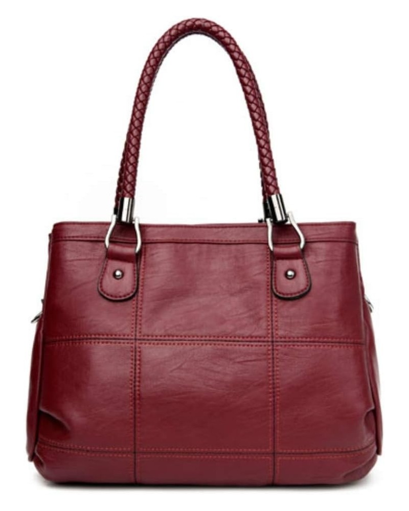 Women Shoulder Bag PU Leather Handbag Plaid Print Sling Satchel Bags (Burgundy) Burgundy $37.29 Totes