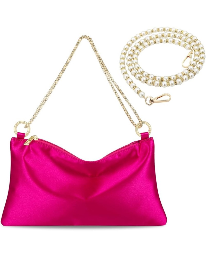 Women's Satin Evening Bag Clutch Purse Handbag for Women Wedding Shoulder Bag with 2 Chains for Formal Cocktail Party Pink (S...