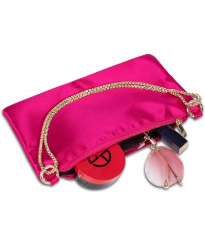 Women's Satin Evening Bag Clutch Purse Handbag for Women Wedding Shoulder Bag with 2 Chains for Formal Cocktail Party Pink (S...