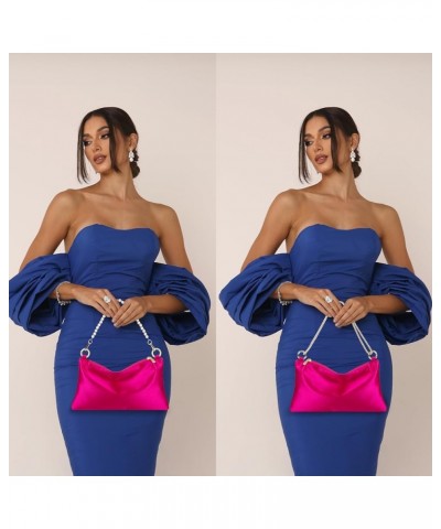 Women's Satin Evening Bag Clutch Purse Handbag for Women Wedding Shoulder Bag with 2 Chains for Formal Cocktail Party Pink (S...