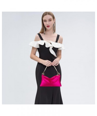 Women's Satin Evening Bag Clutch Purse Handbag for Women Wedding Shoulder Bag with 2 Chains for Formal Cocktail Party Pink (S...