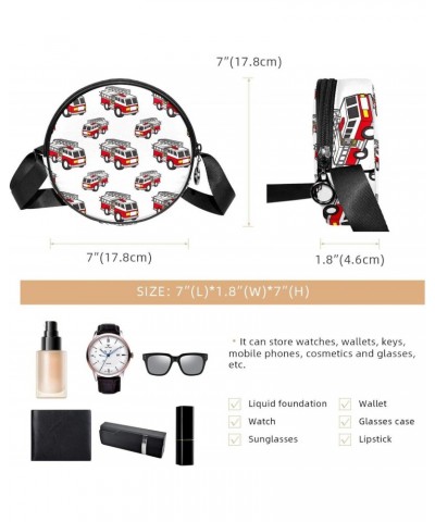 Cartoon Bus Pattern Crossbody Bag for Women Teen Girls Round Canvas Shoulder Bag Purse Tote Handbag Bag $10.50 Totes