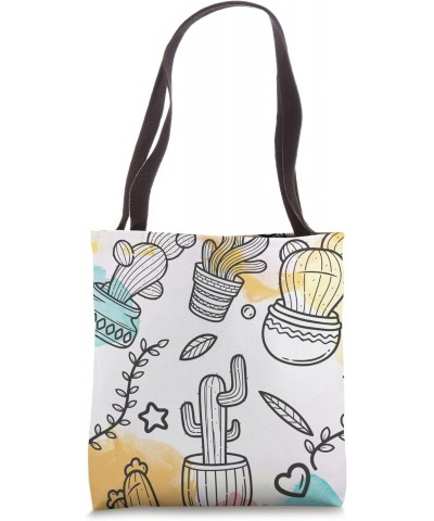 Abstract Boho Cactus Line Art Minimalist Flowers Aesthetic Tote Bag $16.50 Totes