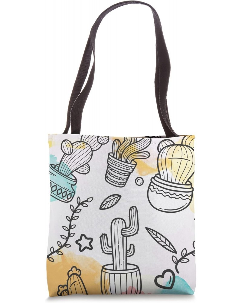 Abstract Boho Cactus Line Art Minimalist Flowers Aesthetic Tote Bag $16.50 Totes