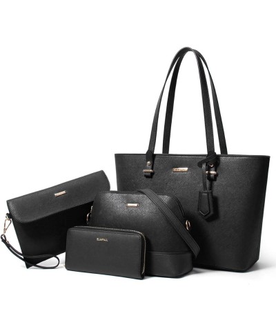 Women Fashion Handbags Wallet Tote Bag Shoulder Bag Top Handle Satchel Purse Set 4pcs A-black $16.31 Satchels