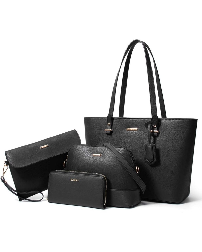 Women Fashion Handbags Wallet Tote Bag Shoulder Bag Top Handle Satchel Purse Set 4pcs A-black $16.31 Satchels