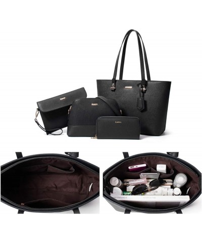 Women Fashion Handbags Wallet Tote Bag Shoulder Bag Top Handle Satchel Purse Set 4pcs A-black $16.31 Satchels