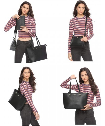 Women Fashion Handbags Wallet Tote Bag Shoulder Bag Top Handle Satchel Purse Set 4pcs A-black $16.31 Satchels