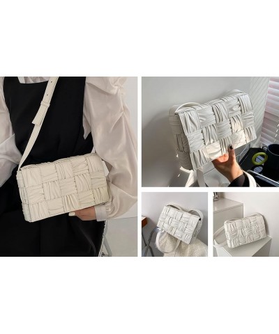 Woven Bag for Women Medium Vegan Leather Shoulder Bags Fashion Designer Crossbody Bag Ladies Purse for Summer 2023 White $26....