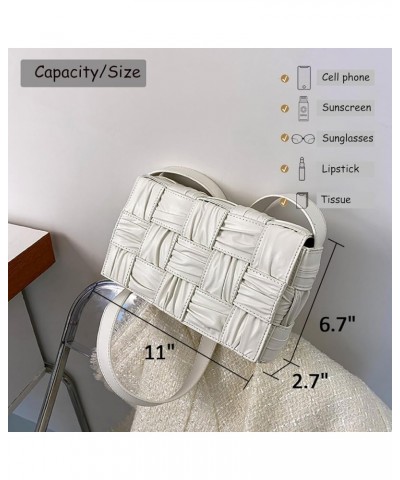 Woven Bag for Women Medium Vegan Leather Shoulder Bags Fashion Designer Crossbody Bag Ladies Purse for Summer 2023 White $26....