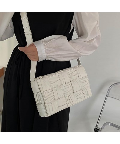 Woven Bag for Women Medium Vegan Leather Shoulder Bags Fashion Designer Crossbody Bag Ladies Purse for Summer 2023 White $26....