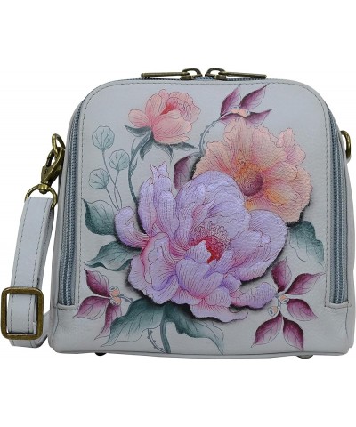 Women's Genuine Leather Zip Around Travel Organizer - Hand Painted Exterior Bel Fiori $71.85 Crossbody Bags