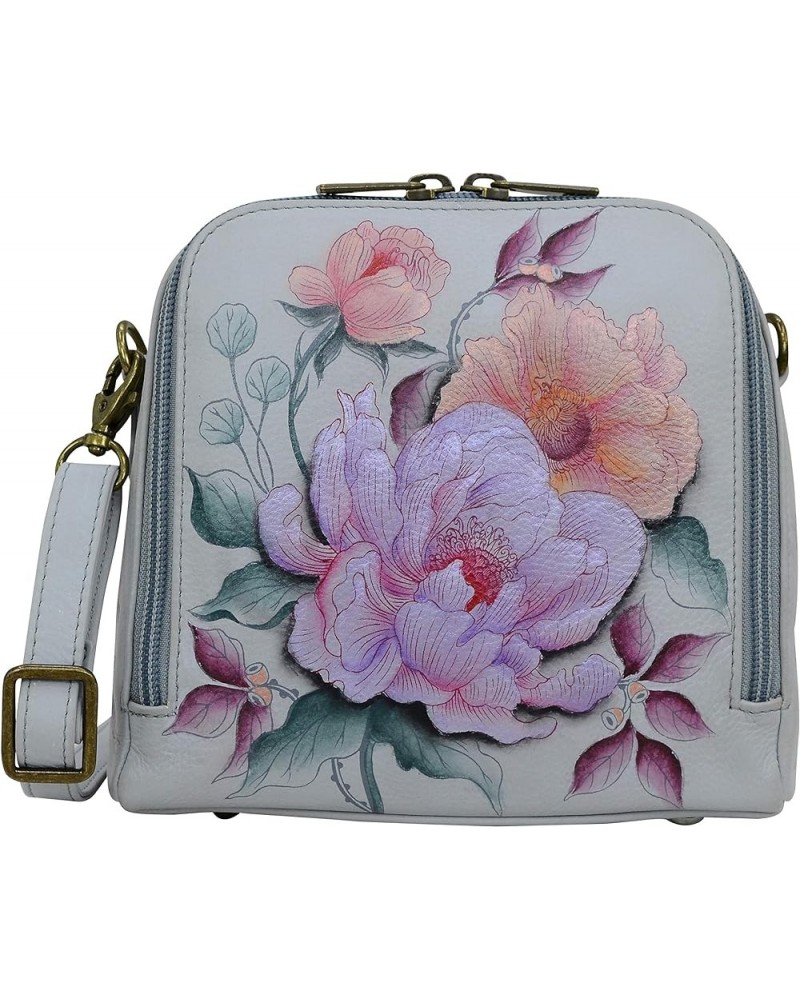 Women's Genuine Leather Zip Around Travel Organizer - Hand Painted Exterior Bel Fiori $71.85 Crossbody Bags