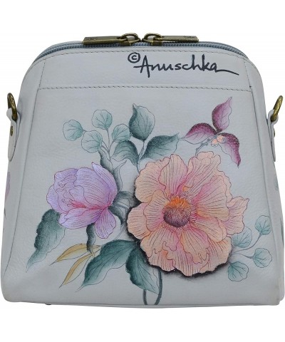 Women's Genuine Leather Zip Around Travel Organizer - Hand Painted Exterior Bel Fiori $71.85 Crossbody Bags