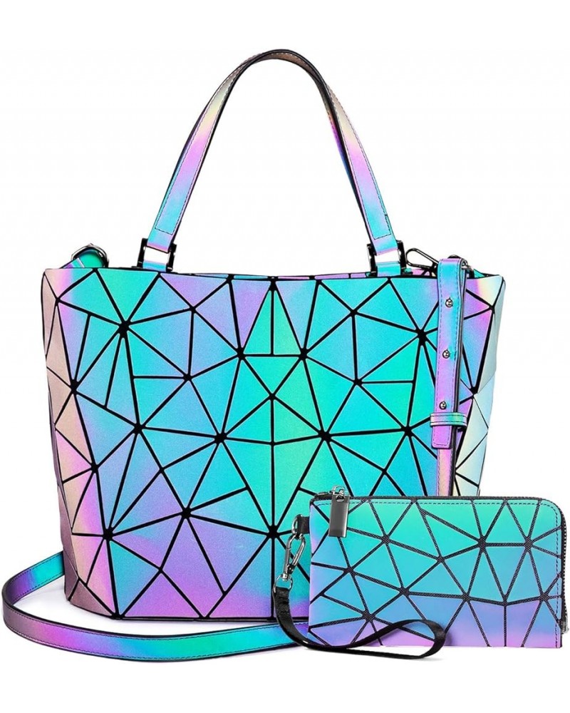 Geometric Luminous Purses and Handbags for Women Holographic Reflective Crossbody Bag Wallet 2pcs Purses Set $16.42 Crossbody...