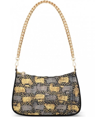 Vintage Gold and Black Cow Pattern Retro Classic Shoulder HandBag with Zipper Closure for Women $13.20 Shoulder Bags