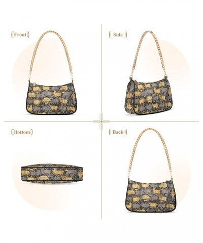 Vintage Gold and Black Cow Pattern Retro Classic Shoulder HandBag with Zipper Closure for Women $13.20 Shoulder Bags