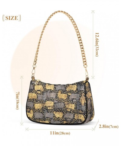 Vintage Gold and Black Cow Pattern Retro Classic Shoulder HandBag with Zipper Closure for Women $13.20 Shoulder Bags