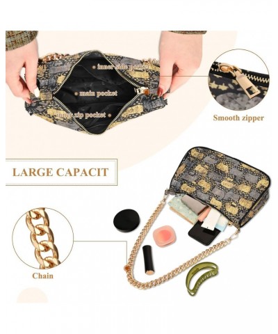 Vintage Gold and Black Cow Pattern Retro Classic Shoulder HandBag with Zipper Closure for Women $13.20 Shoulder Bags