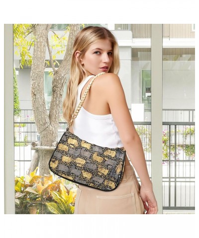 Vintage Gold and Black Cow Pattern Retro Classic Shoulder HandBag with Zipper Closure for Women $13.20 Shoulder Bags