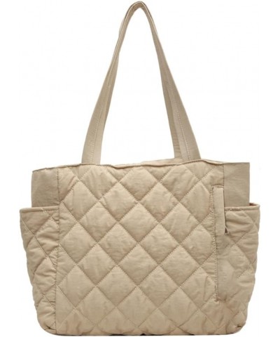 Quilted Tote Bag for Women Puffer Hobo Handbag Padding Quilted Bag Trendy Lightweight Shoulder Bag Casual A01-beige-no Pendan...