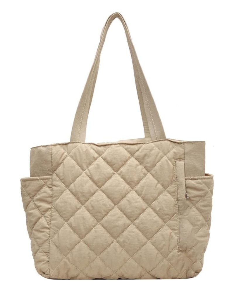 Quilted Tote Bag for Women Puffer Hobo Handbag Padding Quilted Bag Trendy Lightweight Shoulder Bag Casual A01-beige-no Pendan...