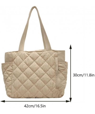 Quilted Tote Bag for Women Puffer Hobo Handbag Padding Quilted Bag Trendy Lightweight Shoulder Bag Casual A01-beige-no Pendan...