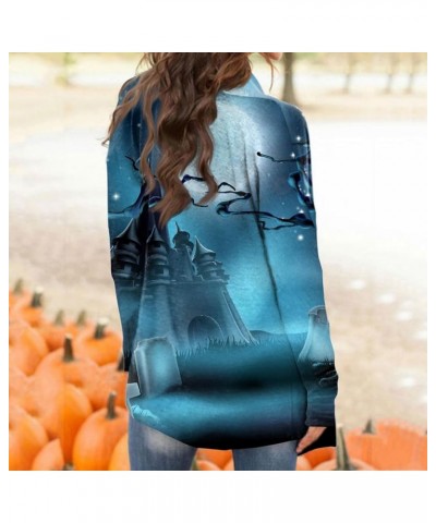 Long Sleeve Cardigan for Women Halloween Print 2024 Trendy Open Front Cardigans with Pockets Casual Loose Outwears 2-light Bl...