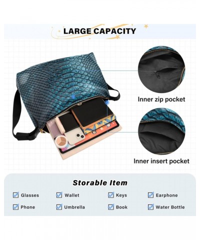 Women Boho Bag Fancy Snakeskin Navy Shoulder Bag PU Leather Pouch Crossbody Bag Large Tote Handbag For Quick Getaway Weekend ...