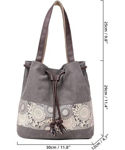 Printed Handbag for Women Cotton Canvas Shoulder Bag Retro Satchel Top Handle Tote Bag Casual Purse with Drawstring Brown $15...